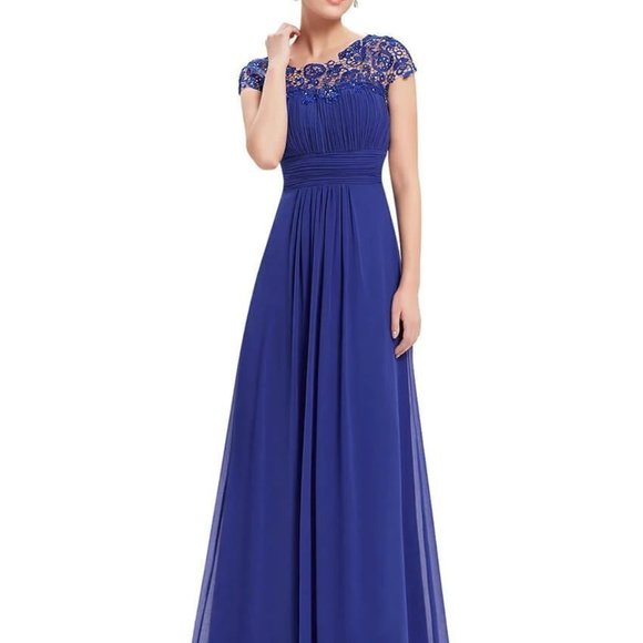 Blue Evening Gown Ball Gown Formal Evening Dresses Sleeveless Lace Decolletage - Picture 9 of 9